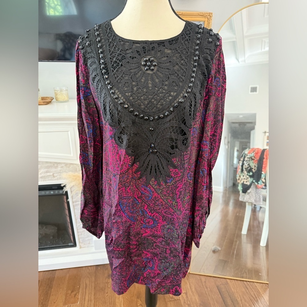 Anthropologie Tracy Reese Purple /Maroon, blue   and Black Paisley Dress